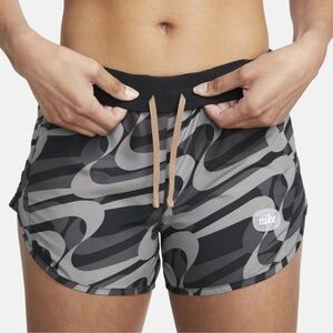 Nike Black Multi Icon Swoosh Tempo Luxe Womens Running Dri Fit Shorts XS